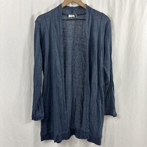 Ecru Blue Eyelet Cutout Open Front Linen Cardigan Womens L Coastal Lagenlook